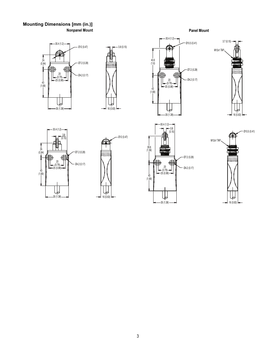 3mounting dimensions [mm (in.), Panel mount nonpanel mount | Rockwell Automation 440P Small Metal Safety Switches (4-Pin) User Manual | Page 3 / 4