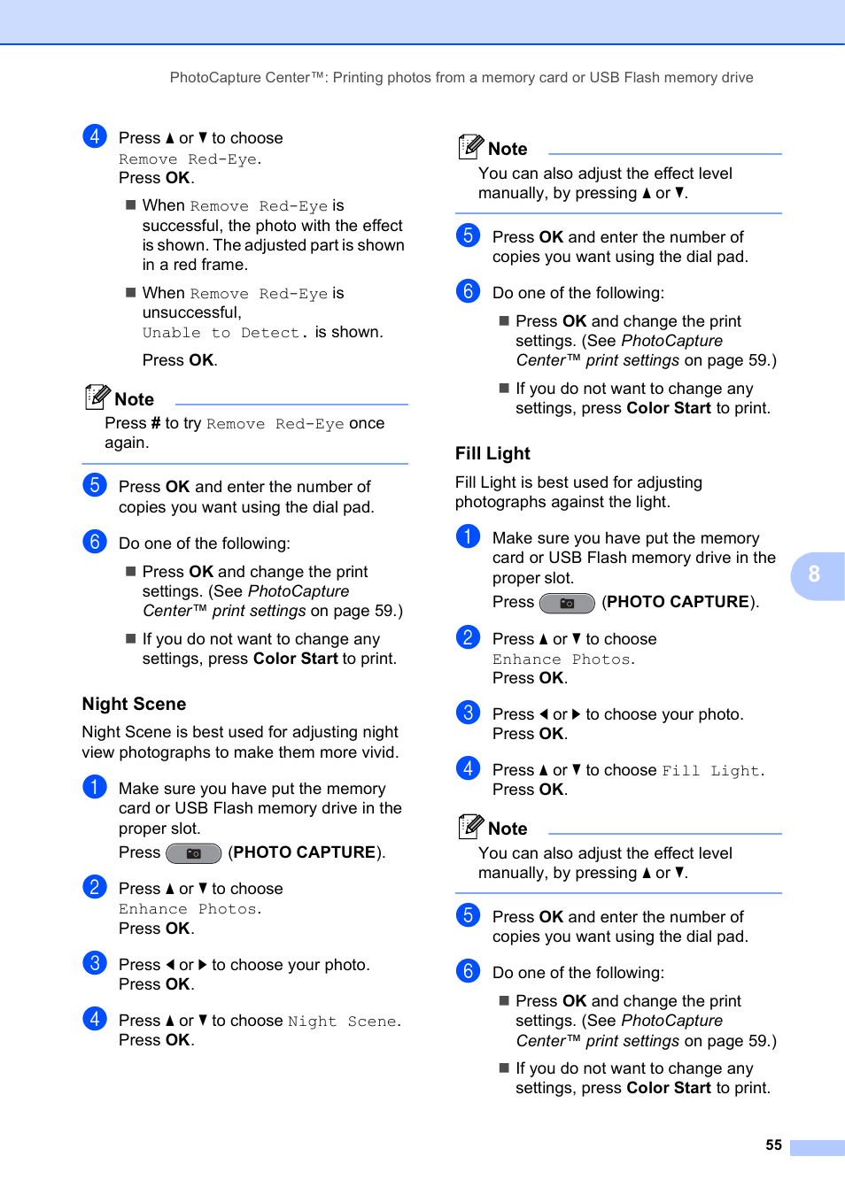 Night scene, Fill light | Brother MFC J6710DW User Manual | Page 61 / 89
