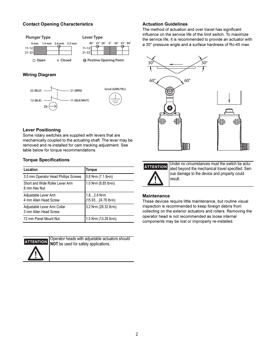 Rockwell Automation 440P Bulletin 440P 2 N.C. Small Metal Safety Position Switches, 2 m Cable User Manual | Page 2 / 4