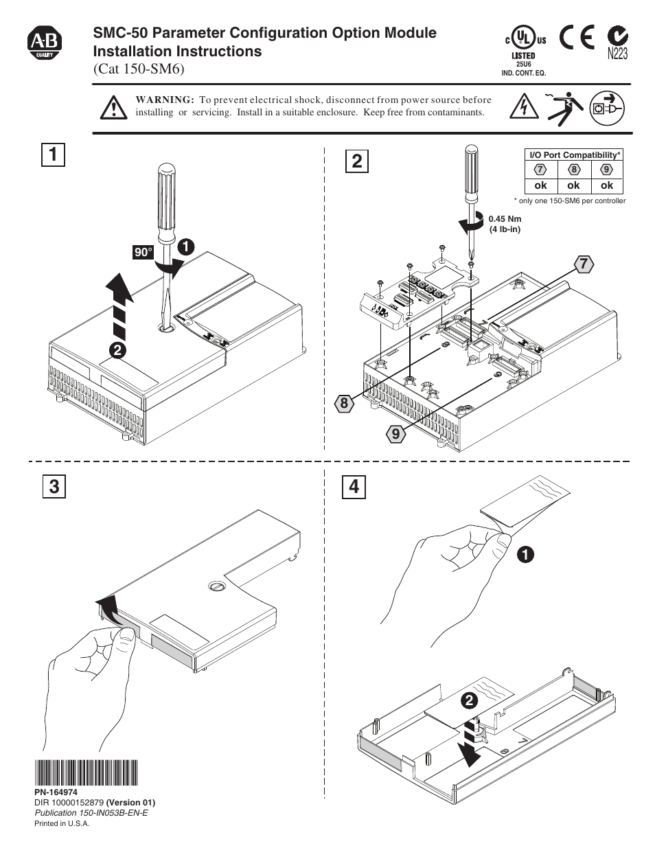 Rockwell Automation 150-SM6 SMC-50 Soft Starter Parameter Configuration Option Module Installation User Manual | 6 pages