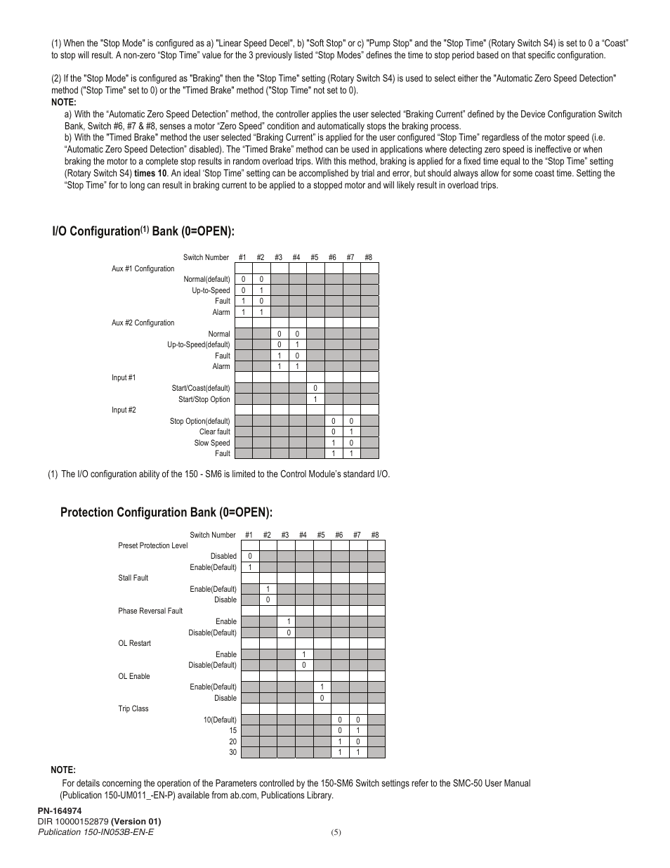 I/o configuration, Bank (0=open), Protection configuration bank (0=open) | Rockwell Automation 150-SM6 SMC-50 Soft Starter Parameter Configuration Option Module Installation User Manual | Page 5 / 6