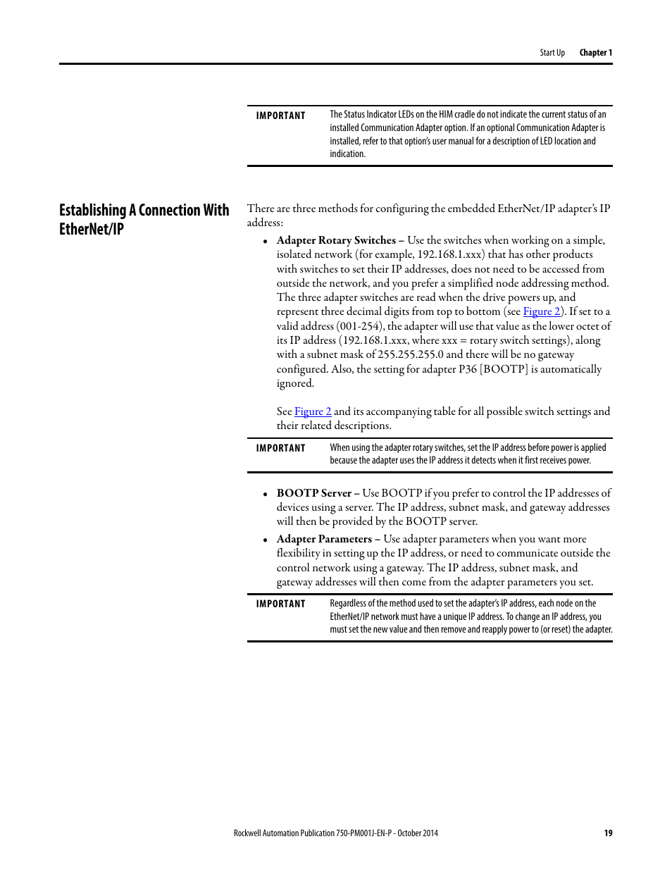Establishing a connection with ethernet/ip | Rockwell Automation 21G PowerFlex 750-Series AC Drives Programming Manual User Manual | Page 19 / 544