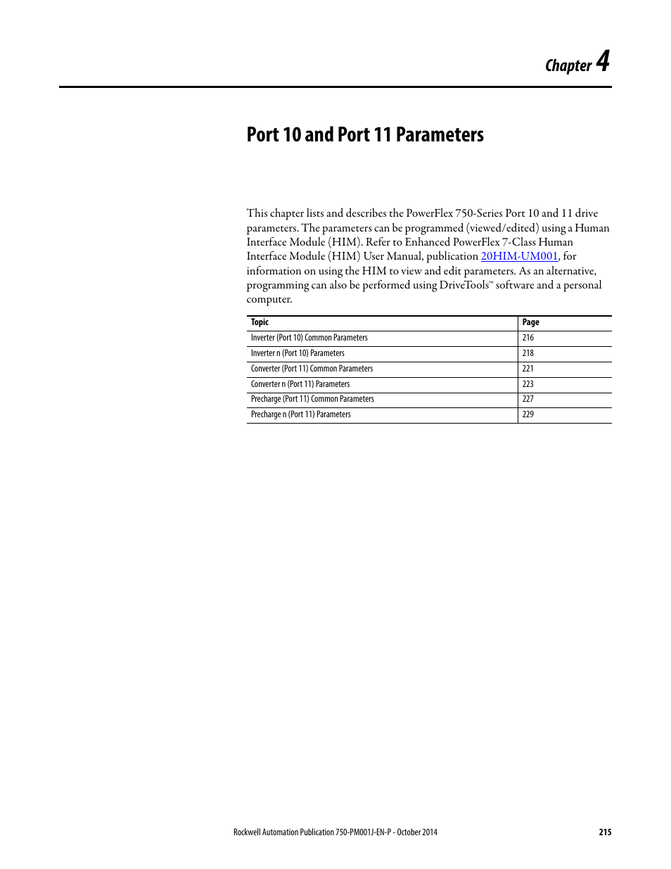 Port 10 and port 11 parameters, Chapter 4, Chapter | Rockwell Automation 21G PowerFlex 750-Series AC Drives Programming Manual User Manual | Page 215 / 544