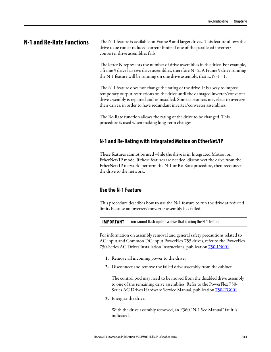 N-1 and re-rate functions, Use the n-1 feature | Rockwell Automation 21G PowerFlex 750-Series AC Drives Programming Manual User Manual | Page 341 / 544