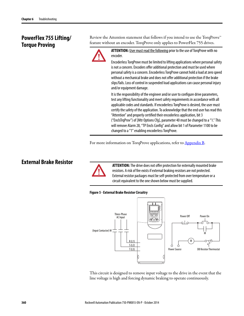 Powerflex 755 lifting/ torque proving, External brake resistor, Powerflex 755 lifting/torque proving | Rockwell Automation 21G PowerFlex 750-Series AC Drives Programming Manual User Manual | Page 360 / 544