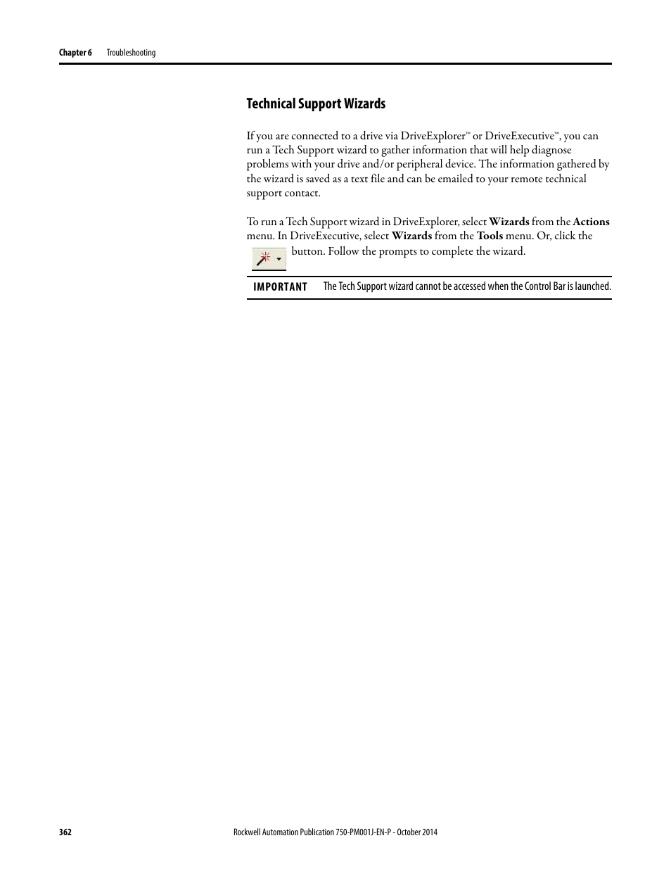 Technical support wizards | Rockwell Automation 21G PowerFlex 750-Series AC Drives Programming Manual User Manual | Page 362 / 544