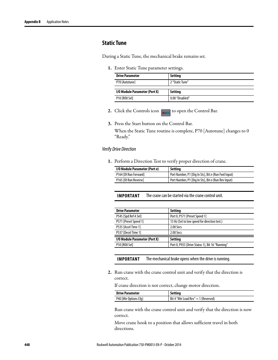 Static tune | Rockwell Automation 21G PowerFlex 750-Series AC Drives Programming Manual User Manual | Page 448 / 544