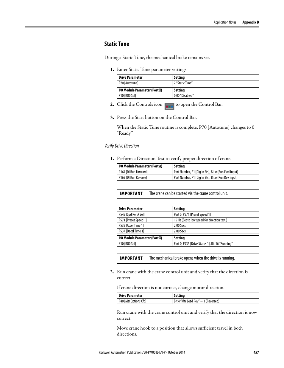 Static tune | Rockwell Automation 21G PowerFlex 750-Series AC Drives Programming Manual User Manual | Page 457 / 544