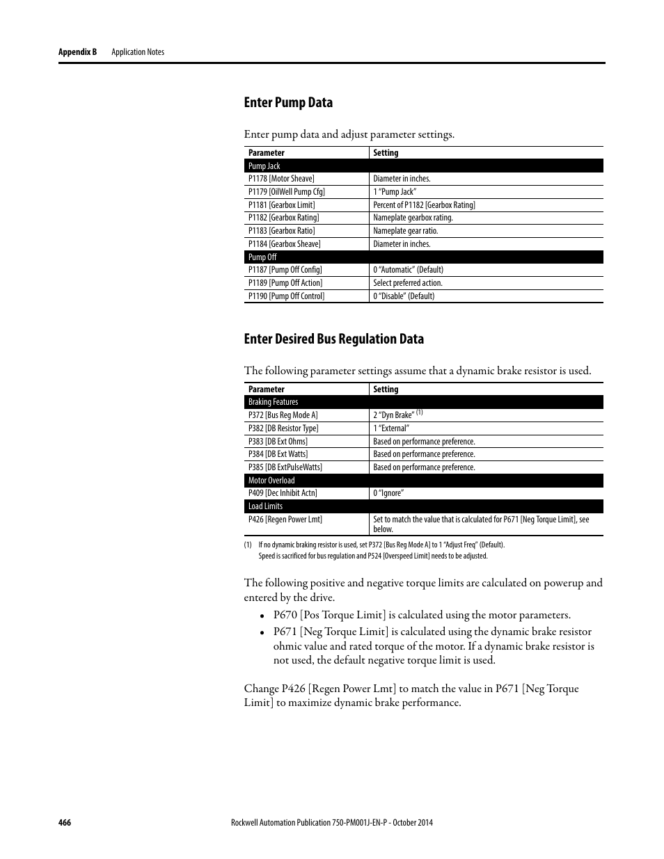 Enter pump data, Enter desired bus regulation data | Rockwell Automation 21G PowerFlex 750-Series AC Drives Programming Manual User Manual | Page 466 / 544