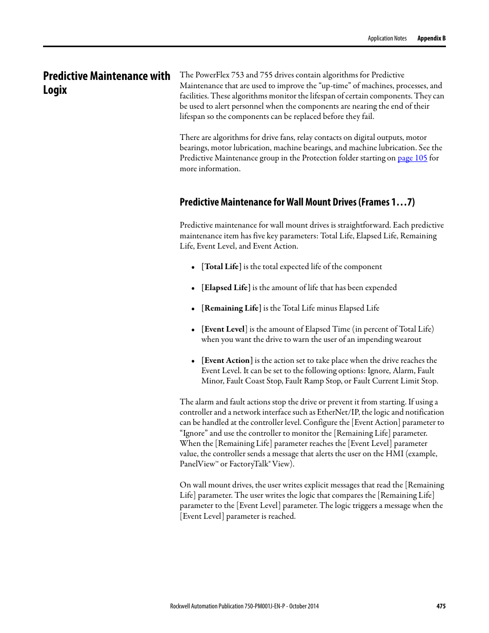 Predictive maintenance with logix | Rockwell Automation 21G PowerFlex 750-Series AC Drives Programming Manual User Manual | Page 475 / 544