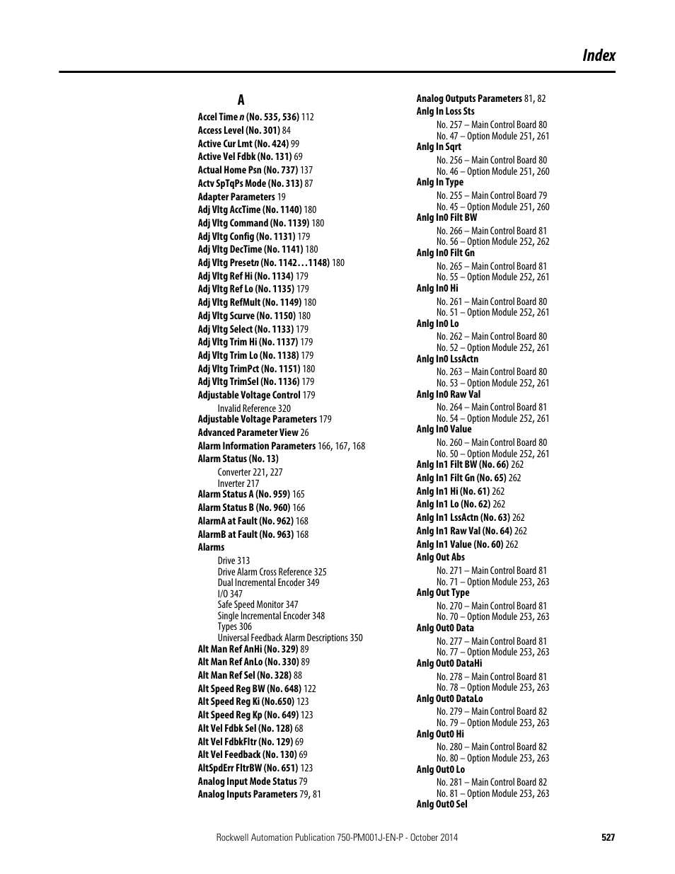 Index | Rockwell Automation 21G PowerFlex 750-Series AC Drives Programming Manual User Manual | Page 527 / 544