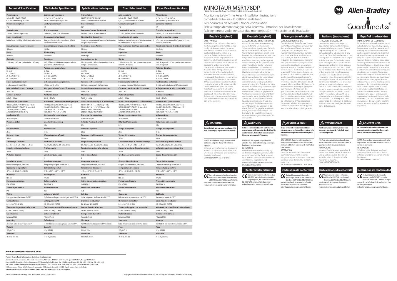 Rockwell Automation 440R MSR178DP Minotaur Installation Instructions User Manual | 2 pages