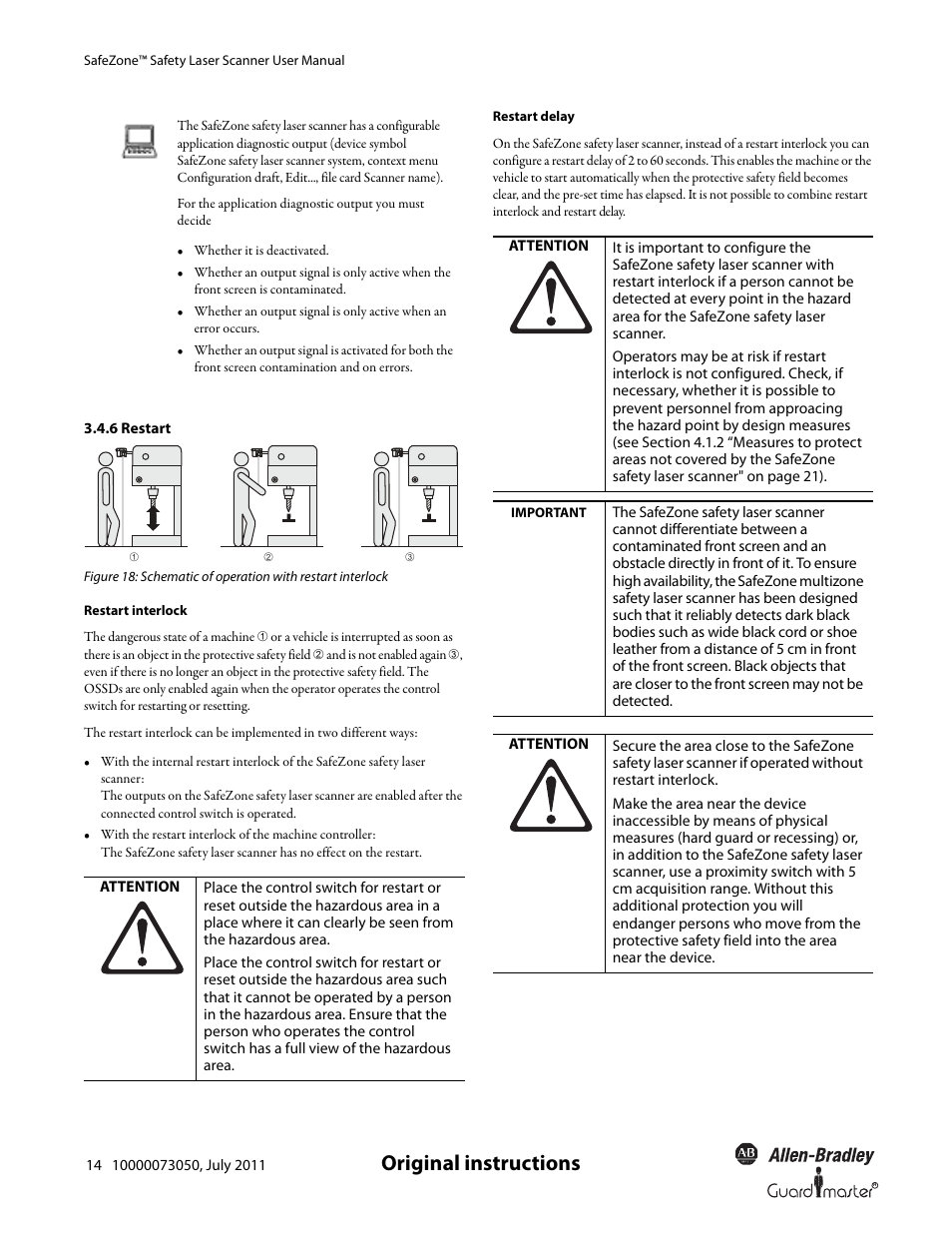 Original instructions | Rockwell Automation 442L SafeZone Singlezone & Multizone Safety Laser Scanner User Manual | Page 16 / 60