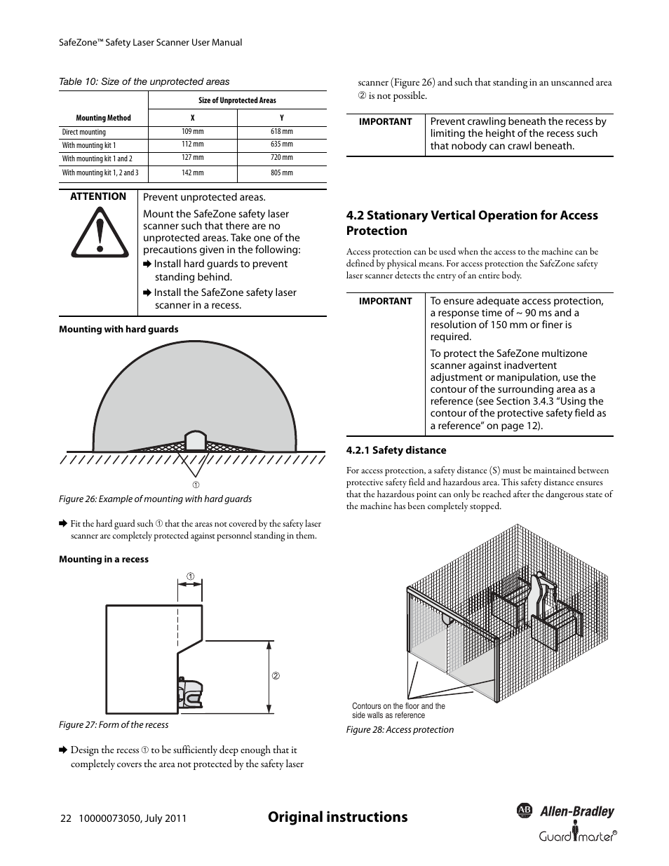 Original instructions | Rockwell Automation 442L SafeZone Singlezone & Multizone Safety Laser Scanner User Manual | Page 24 / 60