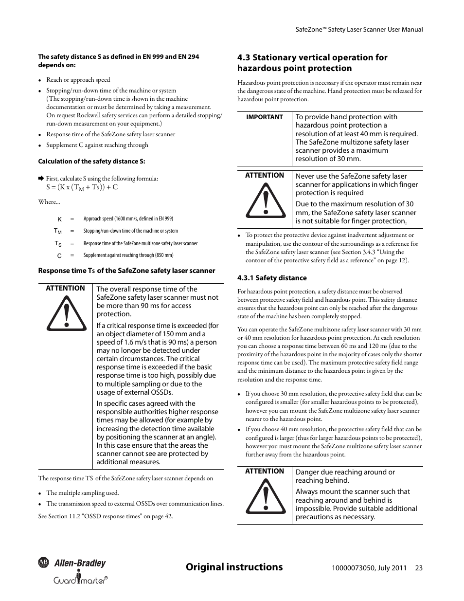 Original instructions | Rockwell Automation 442L SafeZone Singlezone & Multizone Safety Laser Scanner User Manual | Page 25 / 60