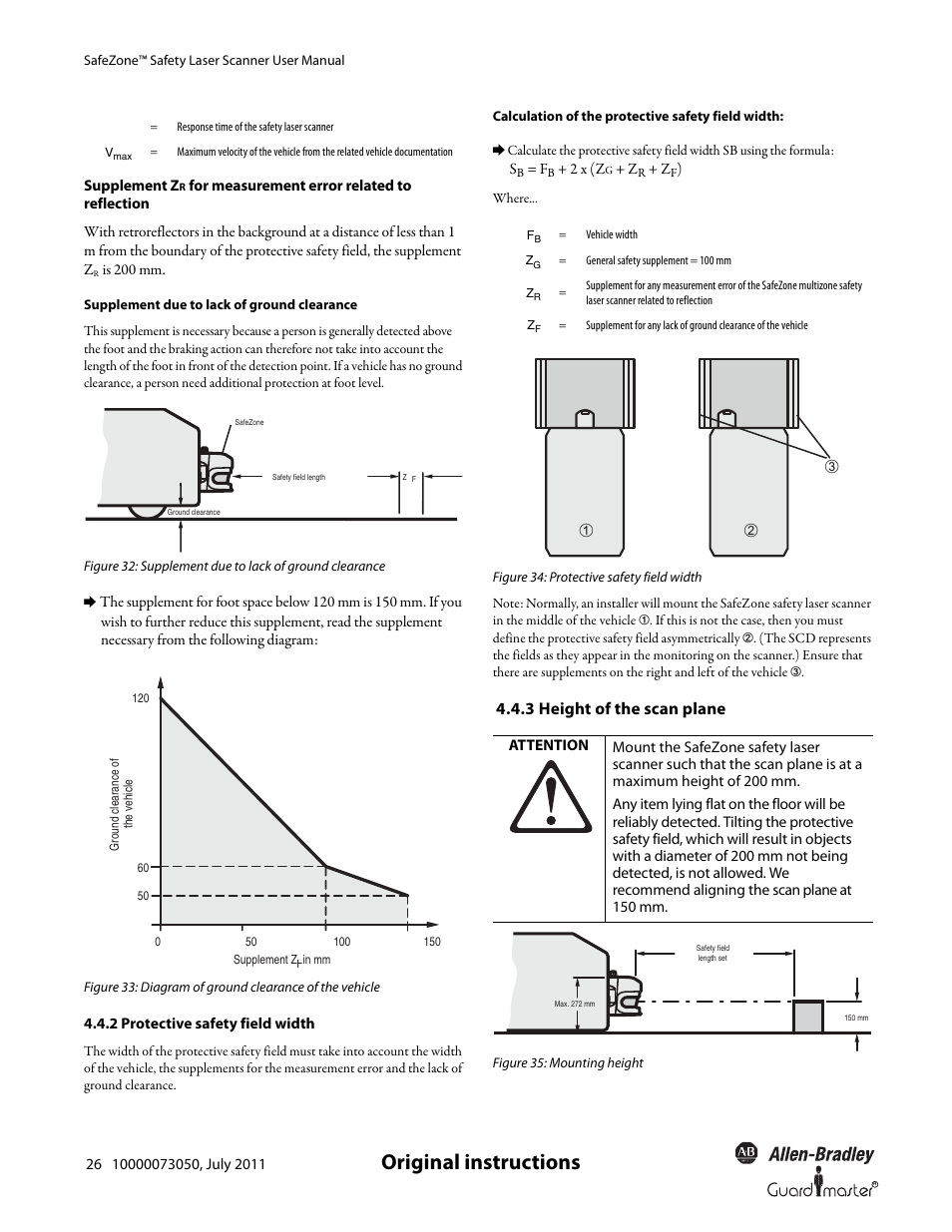 Original instructions, 3 height of the scan plane | Rockwell Automation 442L SafeZone Singlezone & Multizone Safety Laser Scanner User Manual | Page 28 / 60