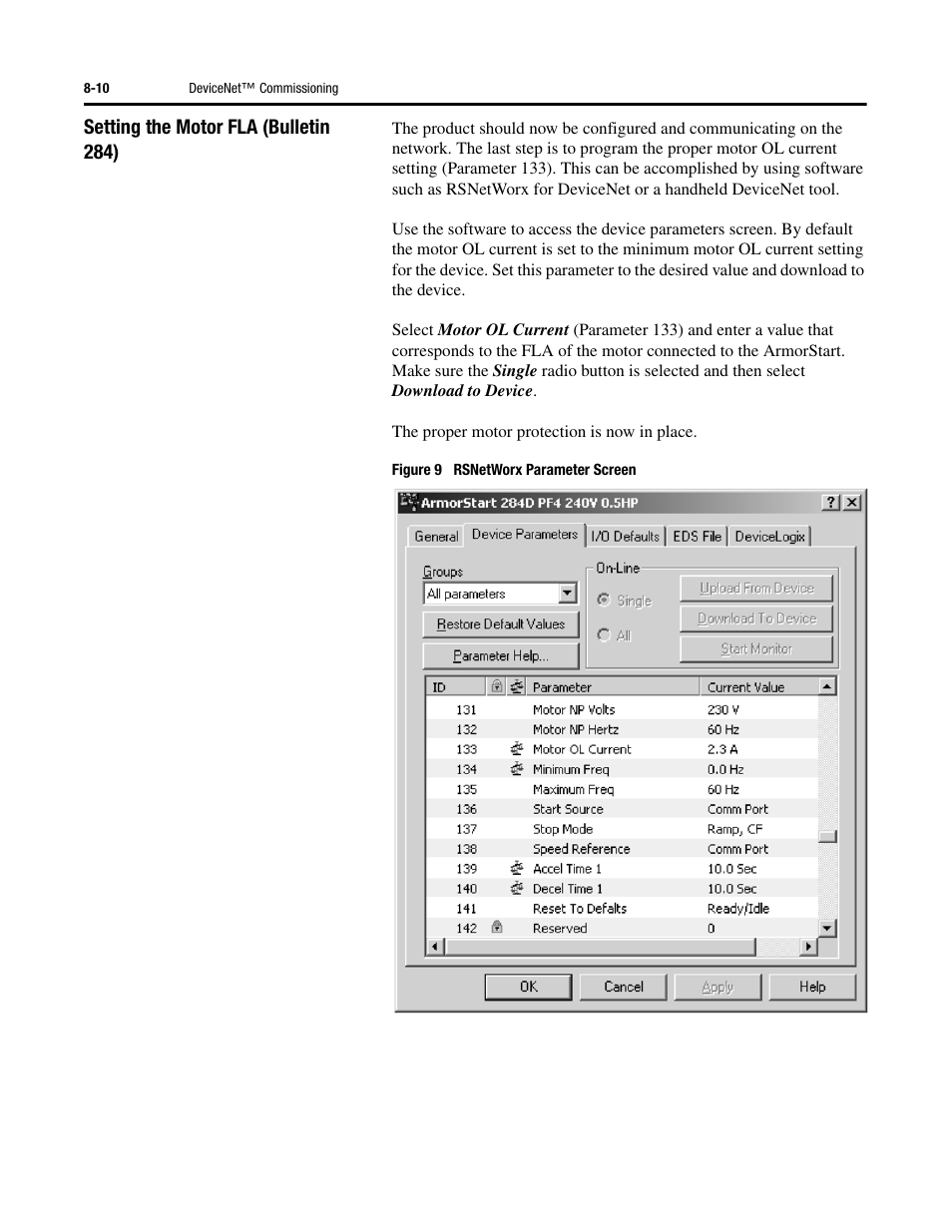 Setting the motor fla (bulletin 284) | Rockwell Automation 284 ArmorStart User Manual User Manual | Page 252 / 480