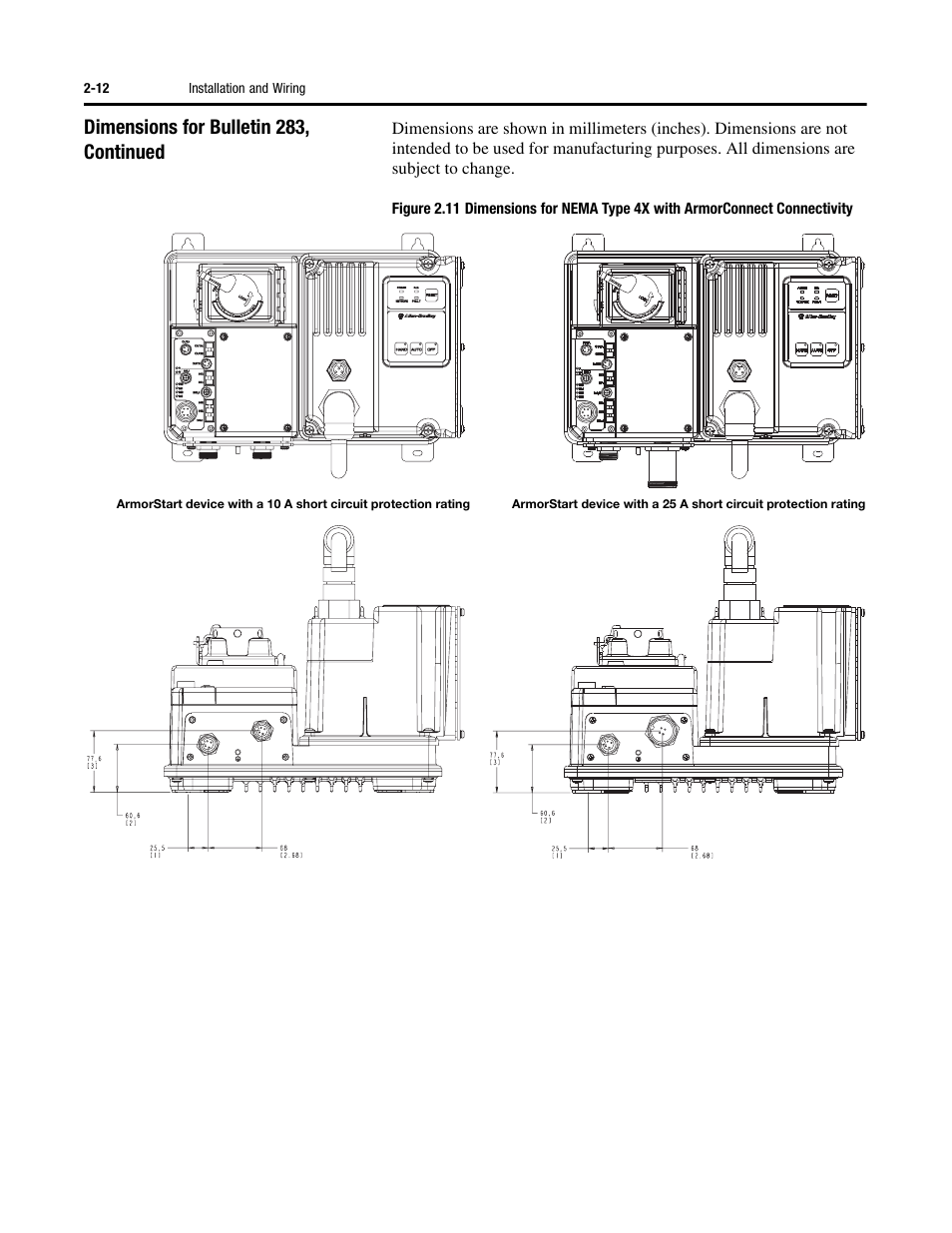 Dimensions for bulletin 283, continued | Rockwell Automation 284 ArmorStart User Manual User Manual | Page 36 / 480