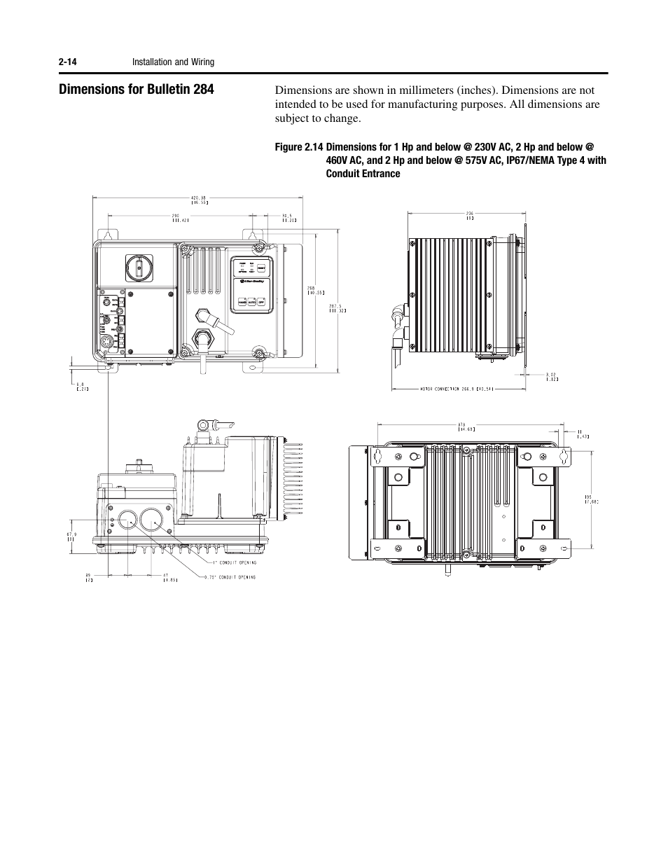 Dimensions for bulletin 284 | Rockwell Automation 284 ArmorStart User Manual User Manual | Page 38 / 480
