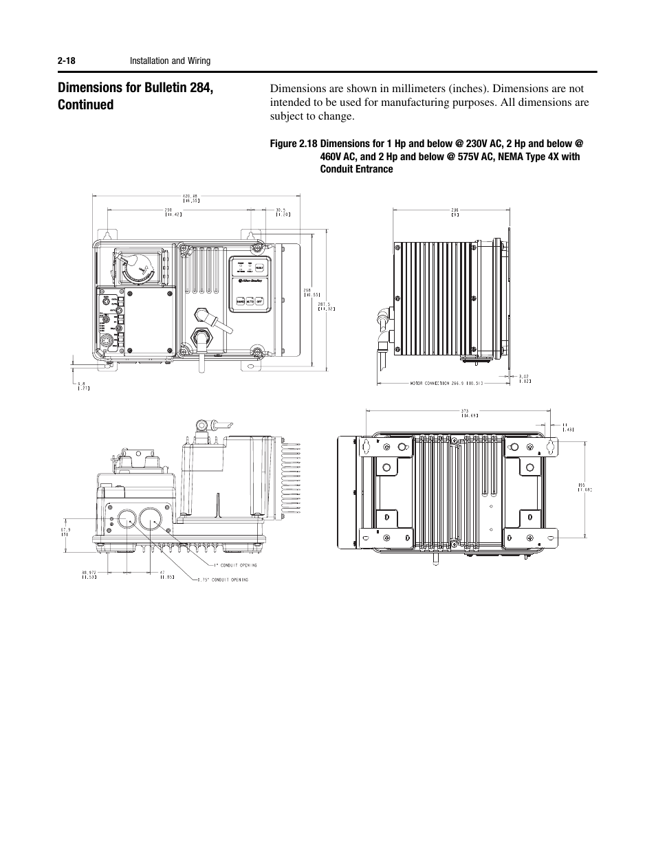 Dimensions for bulletin 284, continued | Rockwell Automation 284 ArmorStart User Manual User Manual | Page 42 / 480