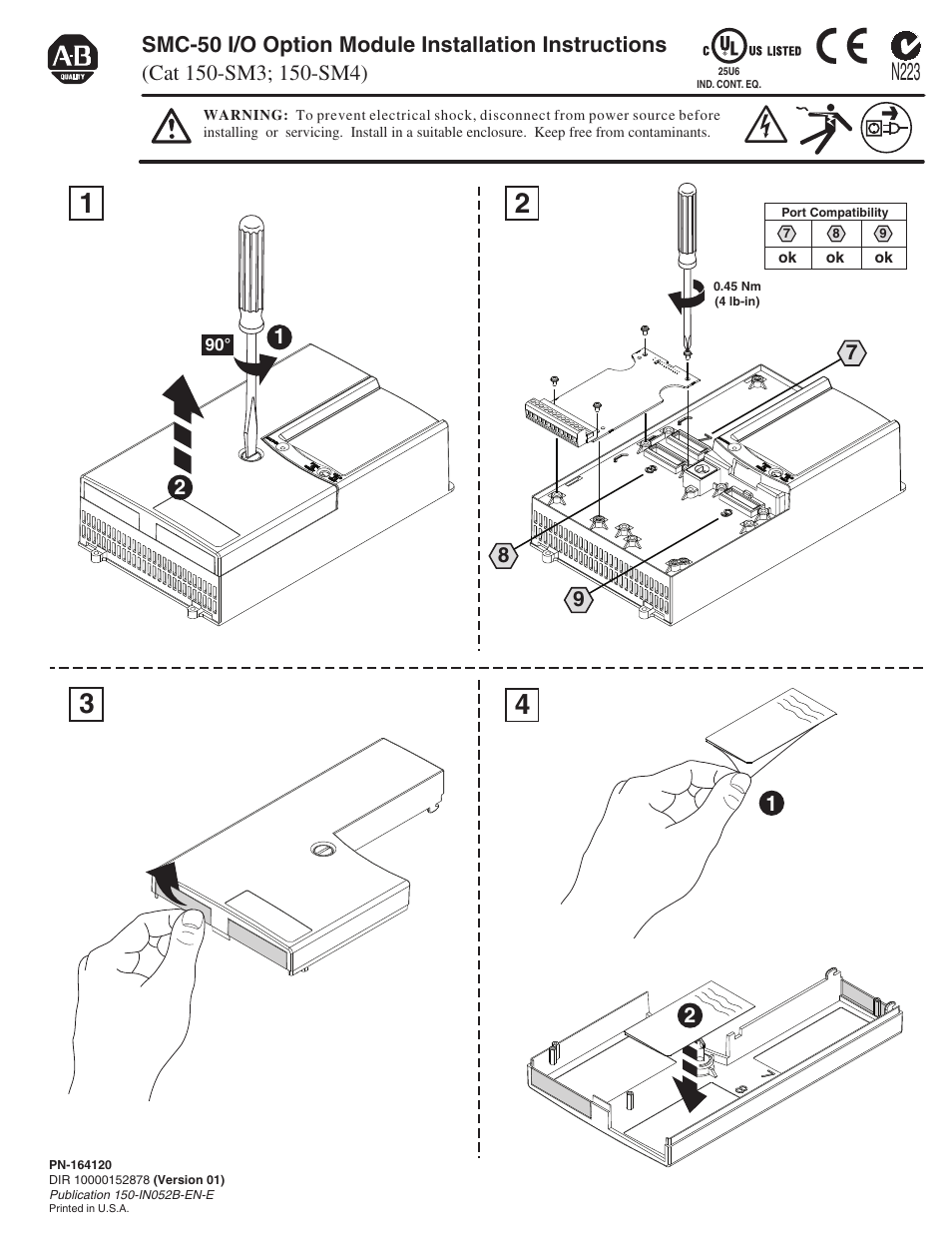 Rockwell Automation 150-SM3_SM4 SMC-50 Soft Starter I/O Option Module Installation User Manual | 4 pages