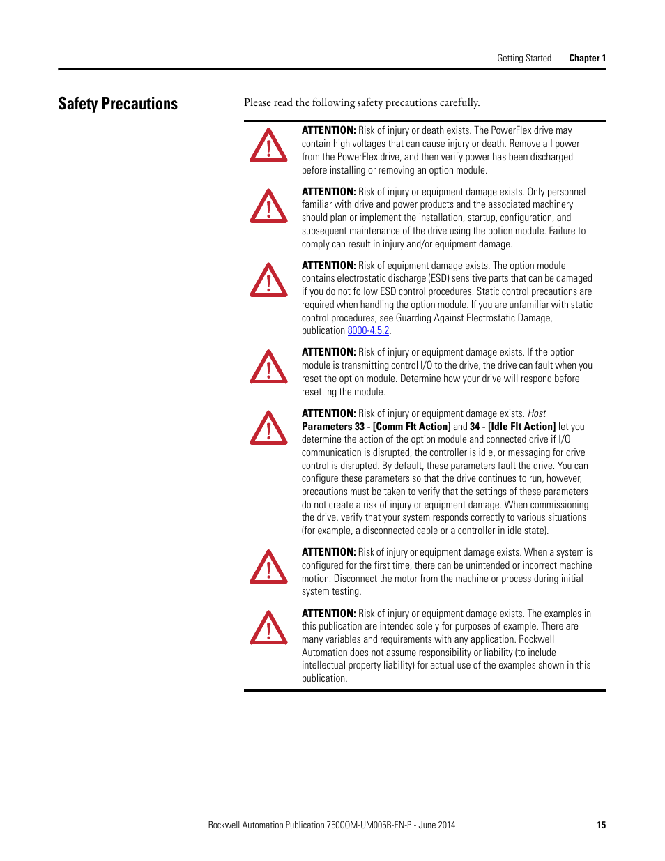 Safety precautions | Rockwell Automation 20-750-BNETIP BACnet/IP Option Module User Manual | Page 15 / 88