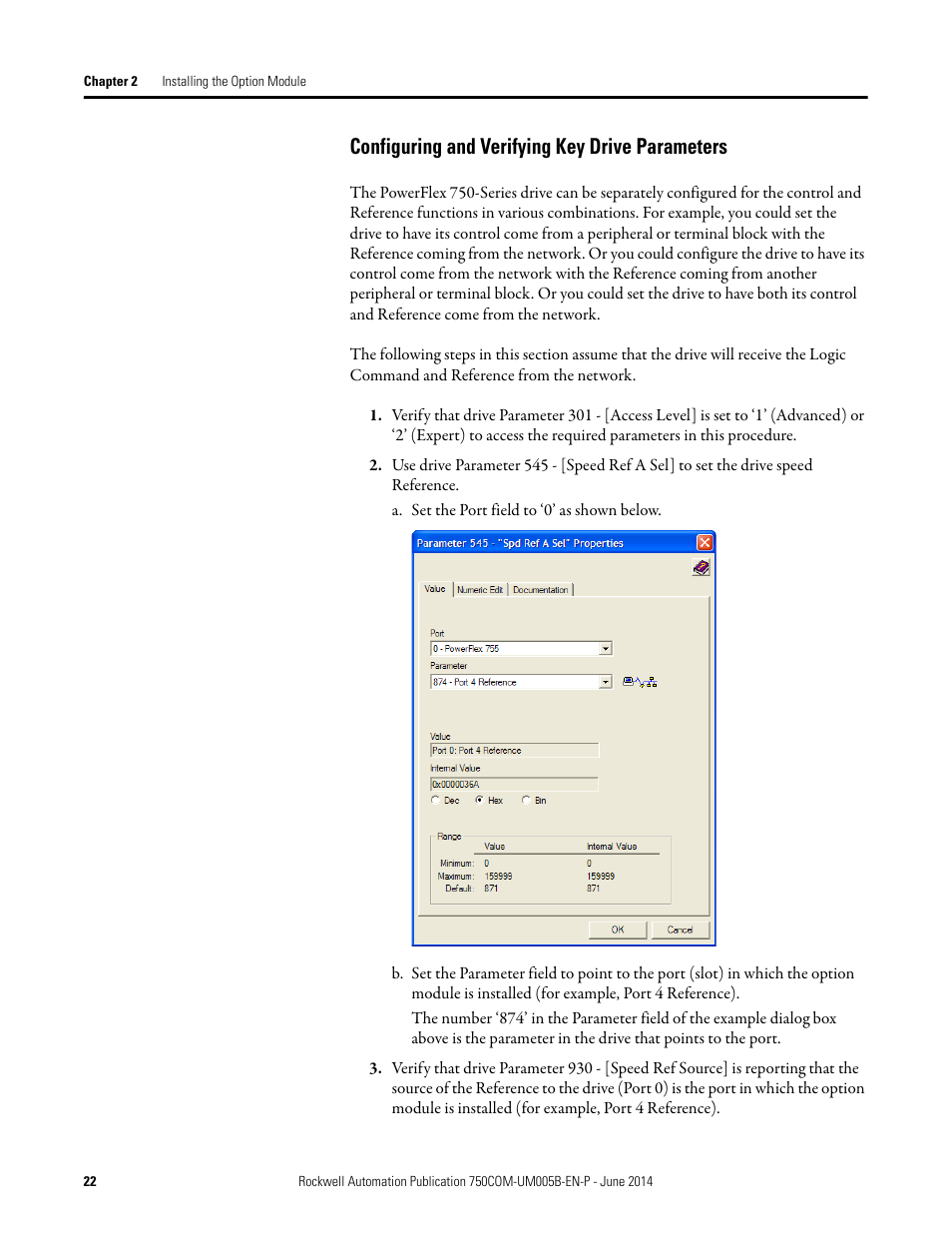 Configuring and verifying key drive parameters | Rockwell Automation 20-750-BNETIP BACnet/IP Option Module User Manual | Page 22 / 88
