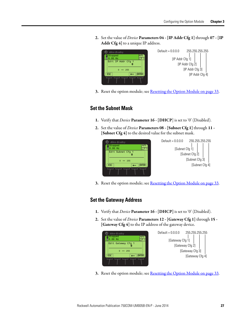 Set the subnet mask, Set the gateway address | Rockwell Automation 20-750-BNETIP BACnet/IP Option Module User Manual | Page 27 / 88