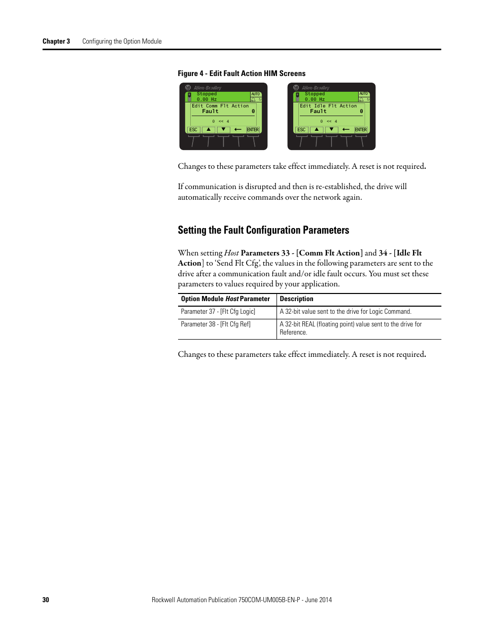 Setting the fault configuration parameters | Rockwell Automation 20-750-BNETIP BACnet/IP Option Module User Manual | Page 30 / 88