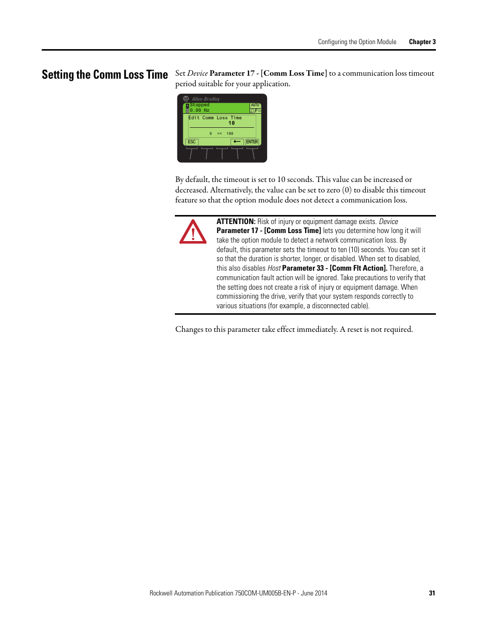 Setting the comm loss time | Rockwell Automation 20-750-BNETIP BACnet/IP Option Module User Manual | Page 31 / 88