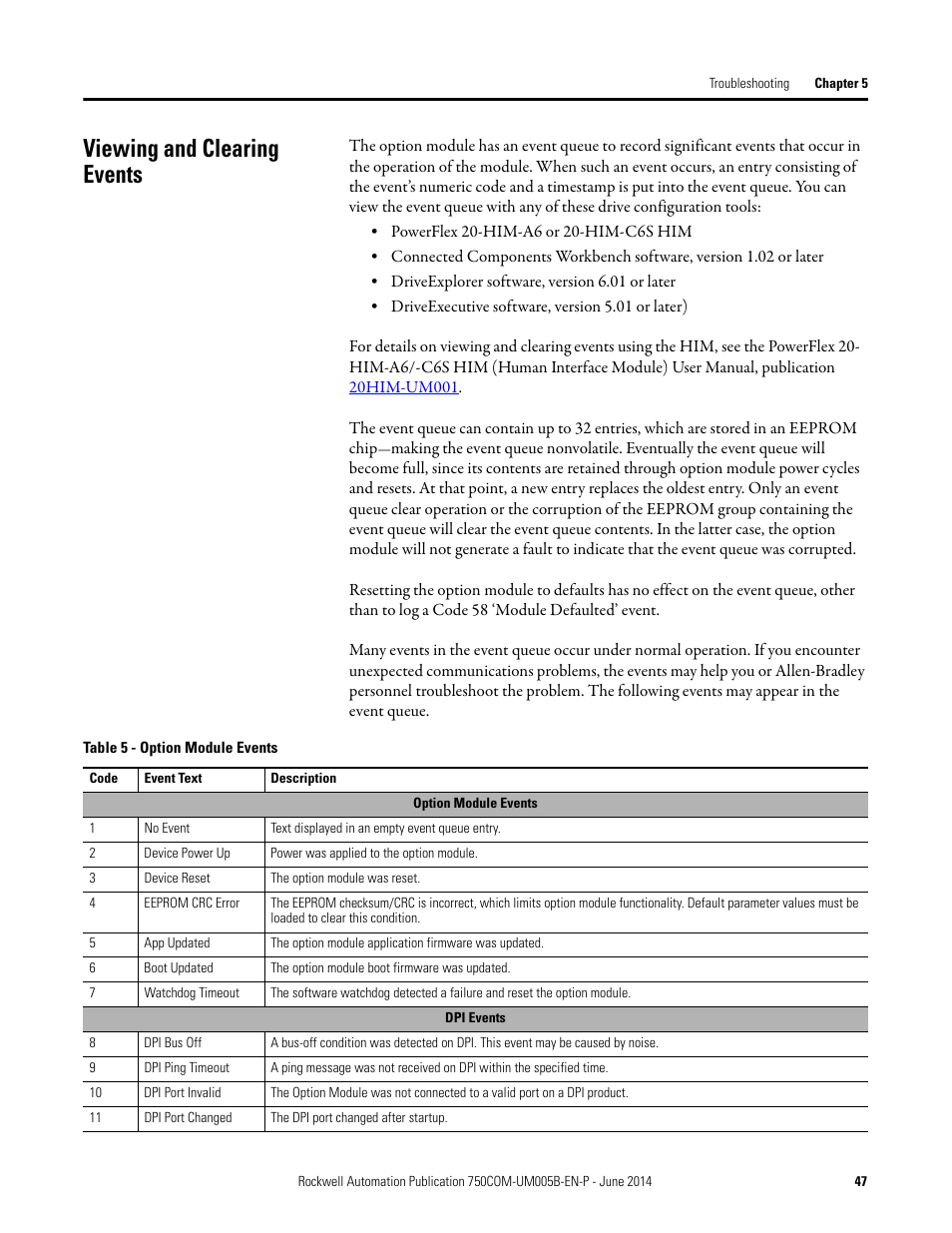 Viewing and clearing events | Rockwell Automation 20-750-BNETIP BACnet/IP Option Module User Manual | Page 47 / 88