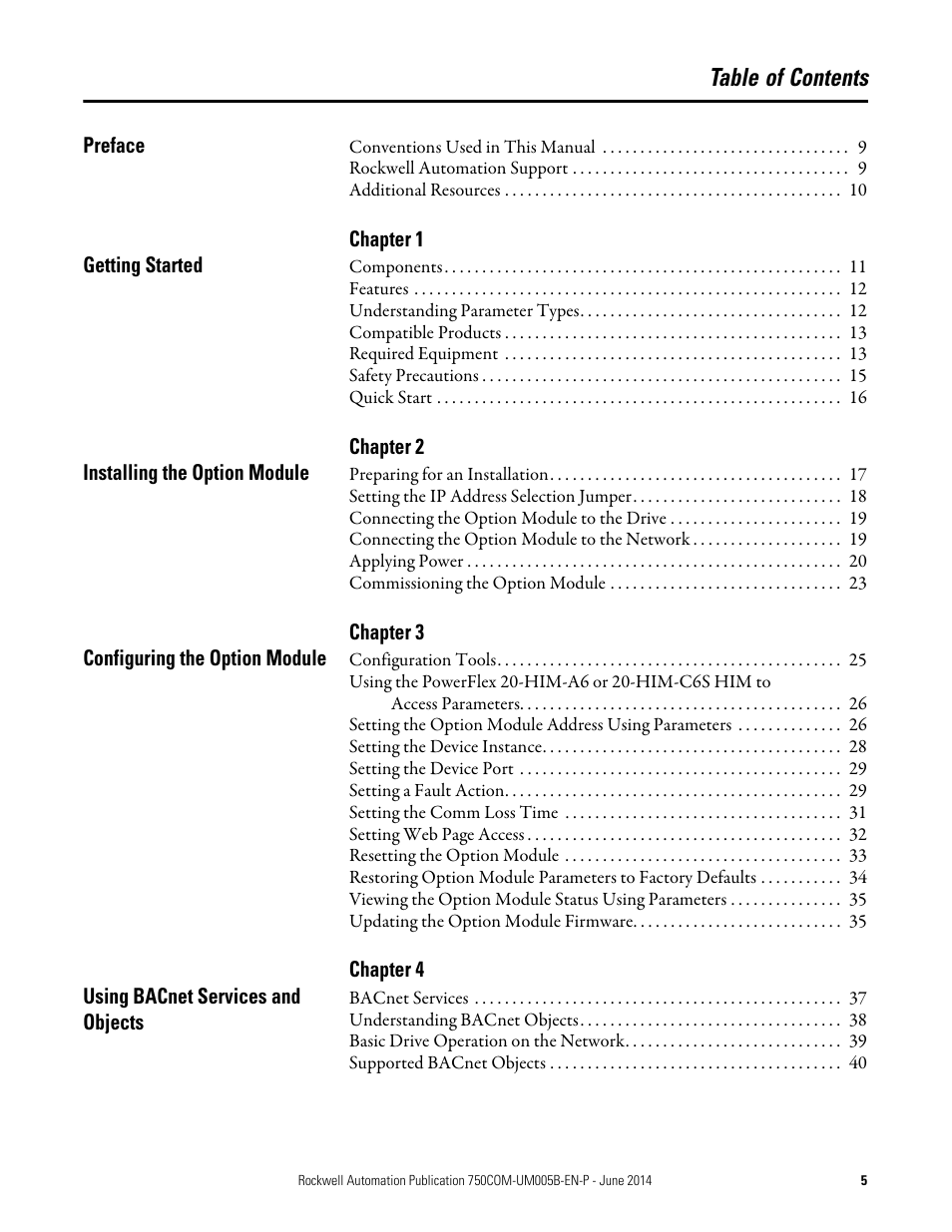 Rockwell Automation 20-750-BNETIP BACnet/IP Option Module User Manual | Page 5 / 88