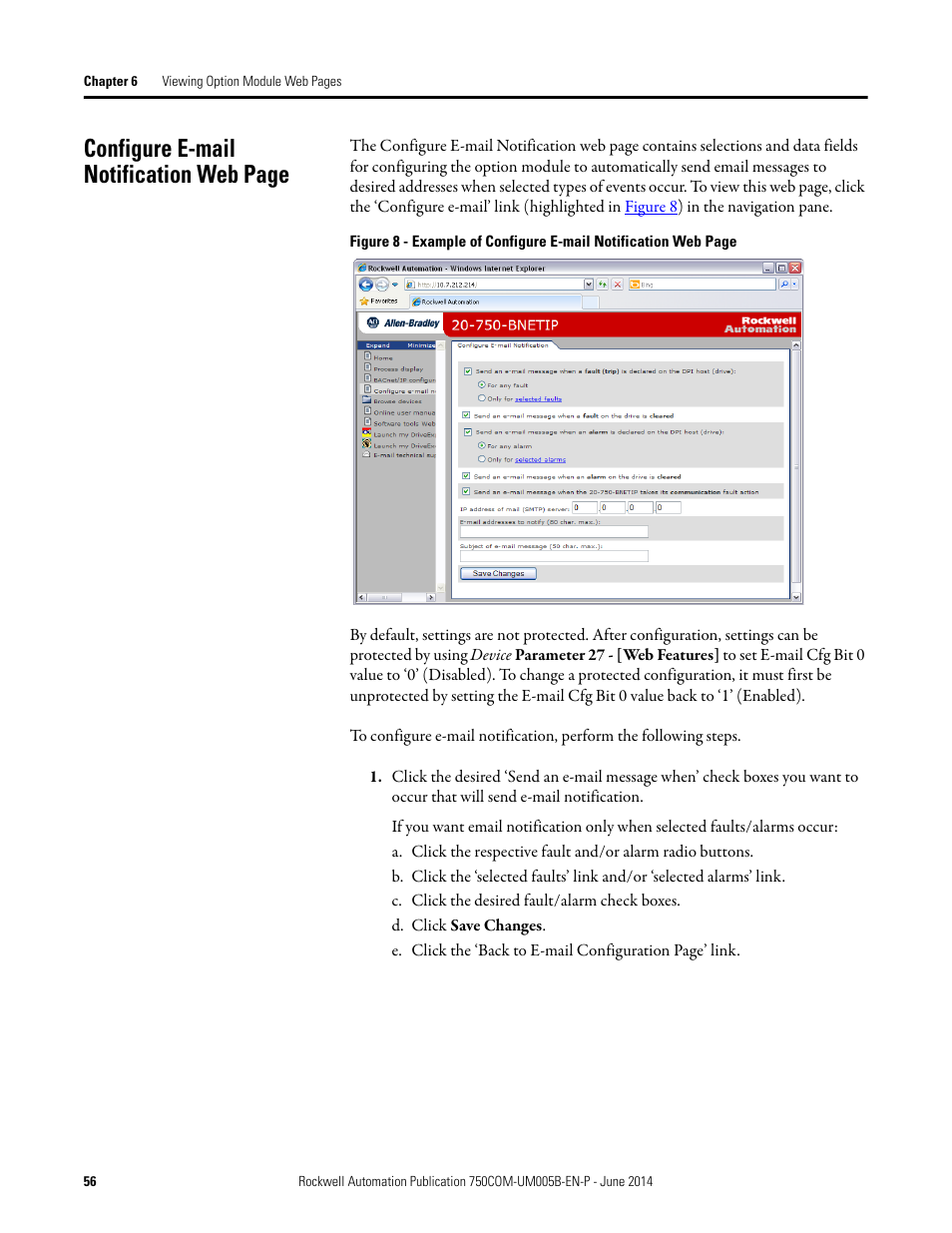 Configure e-mail notification web, Figure 8 | Rockwell Automation 20-750-BNETIP BACnet/IP Option Module User Manual | Page 56 / 88