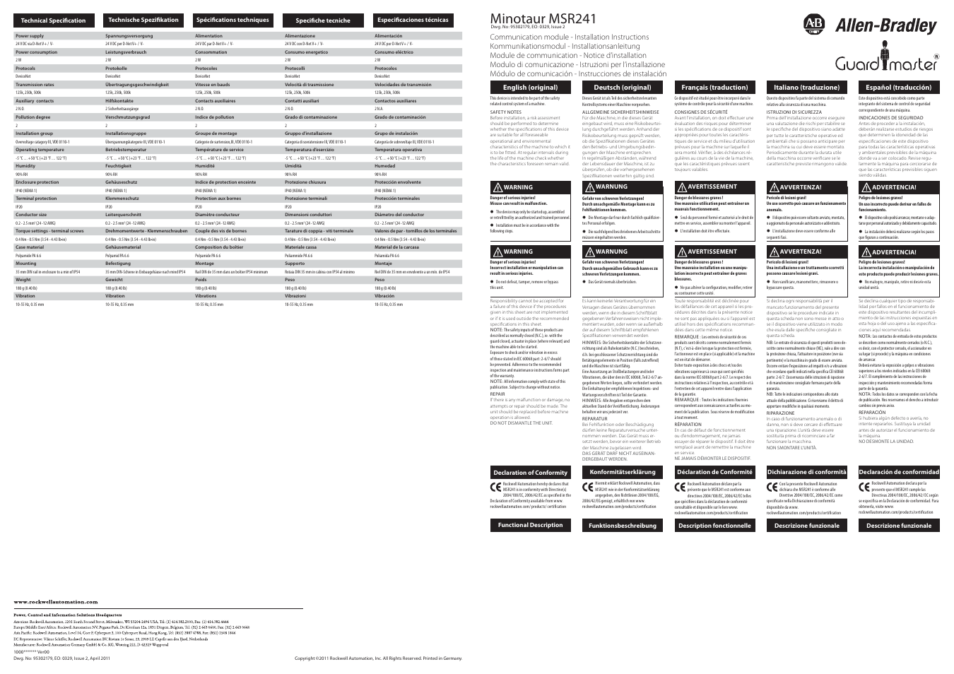 Rockwell Automation 440R Minotaur MSR241 User Manual | 2 pages