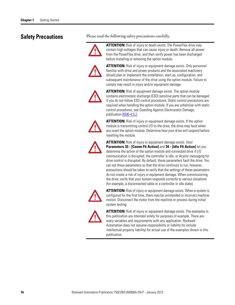 Safety precautions | Rockwell Automation 20-750-PNET Profinet Single Port Option Module User Manual | Page 16 / 96