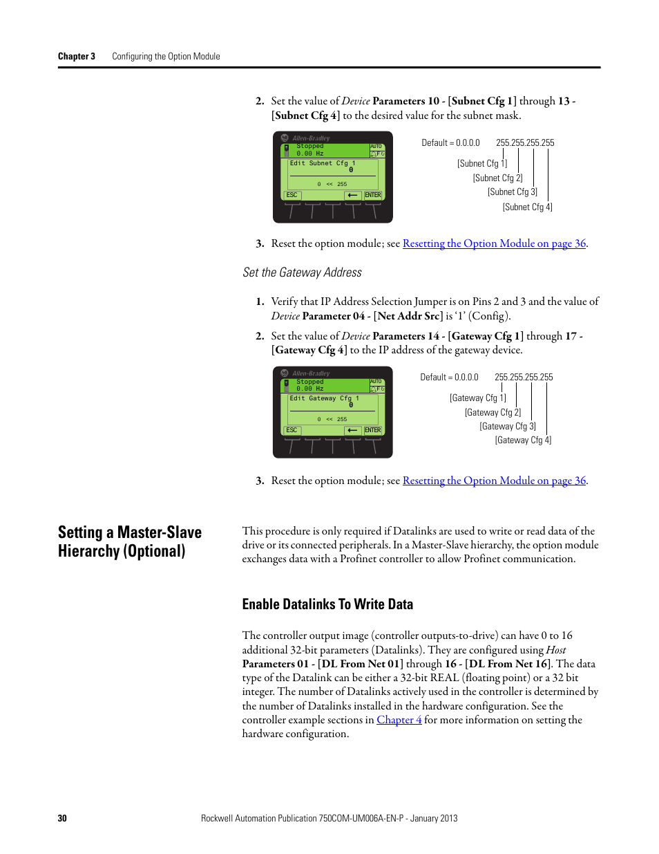 Setting a master-slave hierarchy (optional), Enable datalinks to write data | Rockwell Automation 20-750-PNET Profinet Single Port Option Module User Manual | Page 30 / 96
