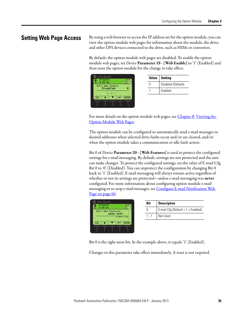 Setting web page access | Rockwell Automation 20-750-PNET Profinet Single Port Option Module User Manual | Page 35 / 96