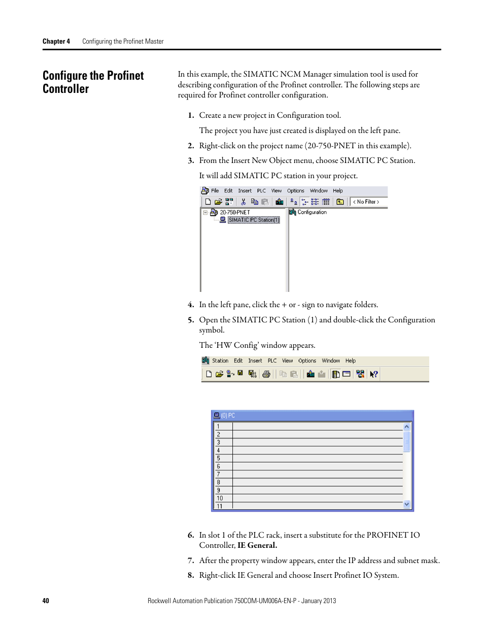 Configure the profinet controller | Rockwell Automation 20-750-PNET Profinet Single Port Option Module User Manual | Page 40 / 96