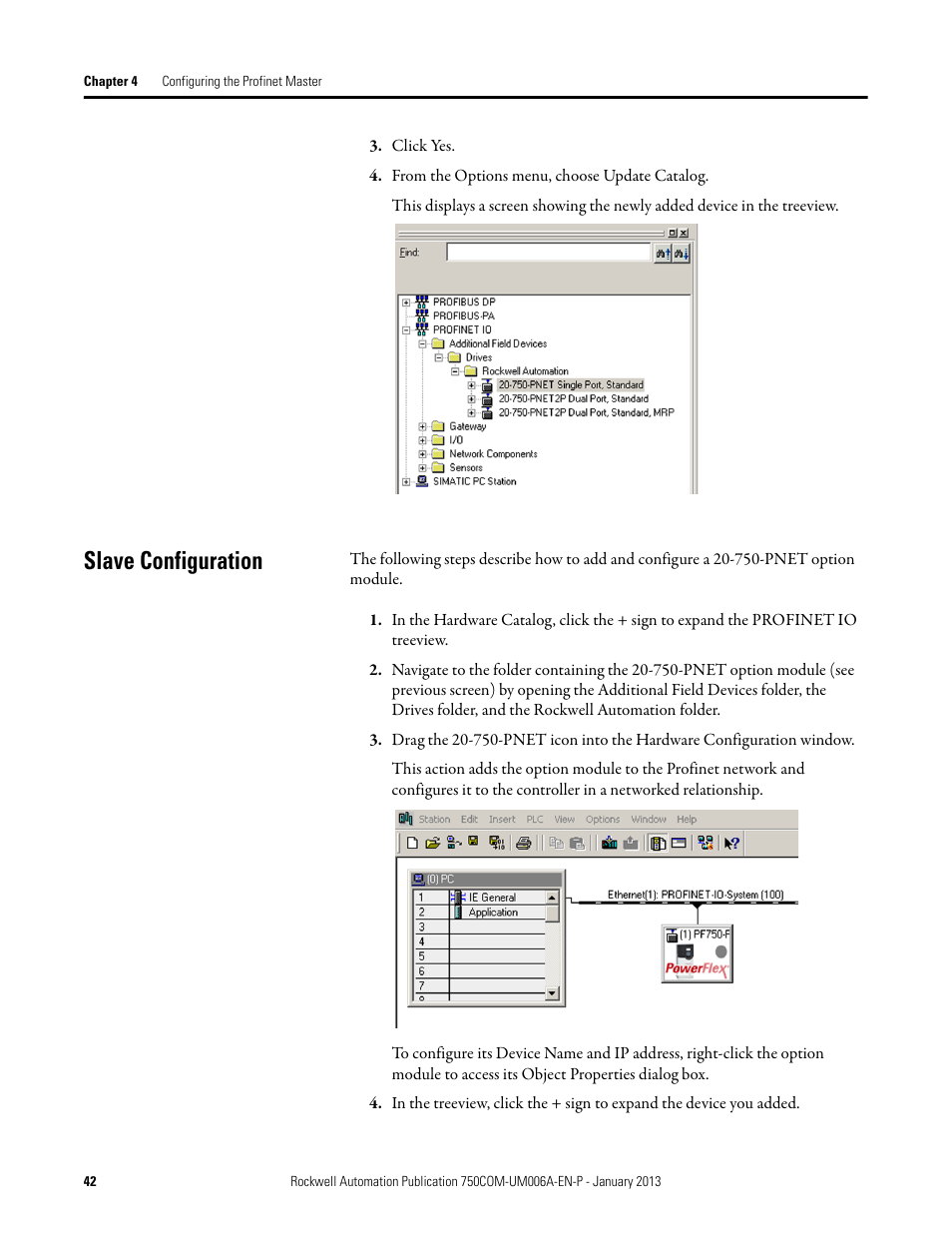 Slave configuration | Rockwell Automation 20-750-PNET Profinet Single Port Option Module User Manual | Page 42 / 96