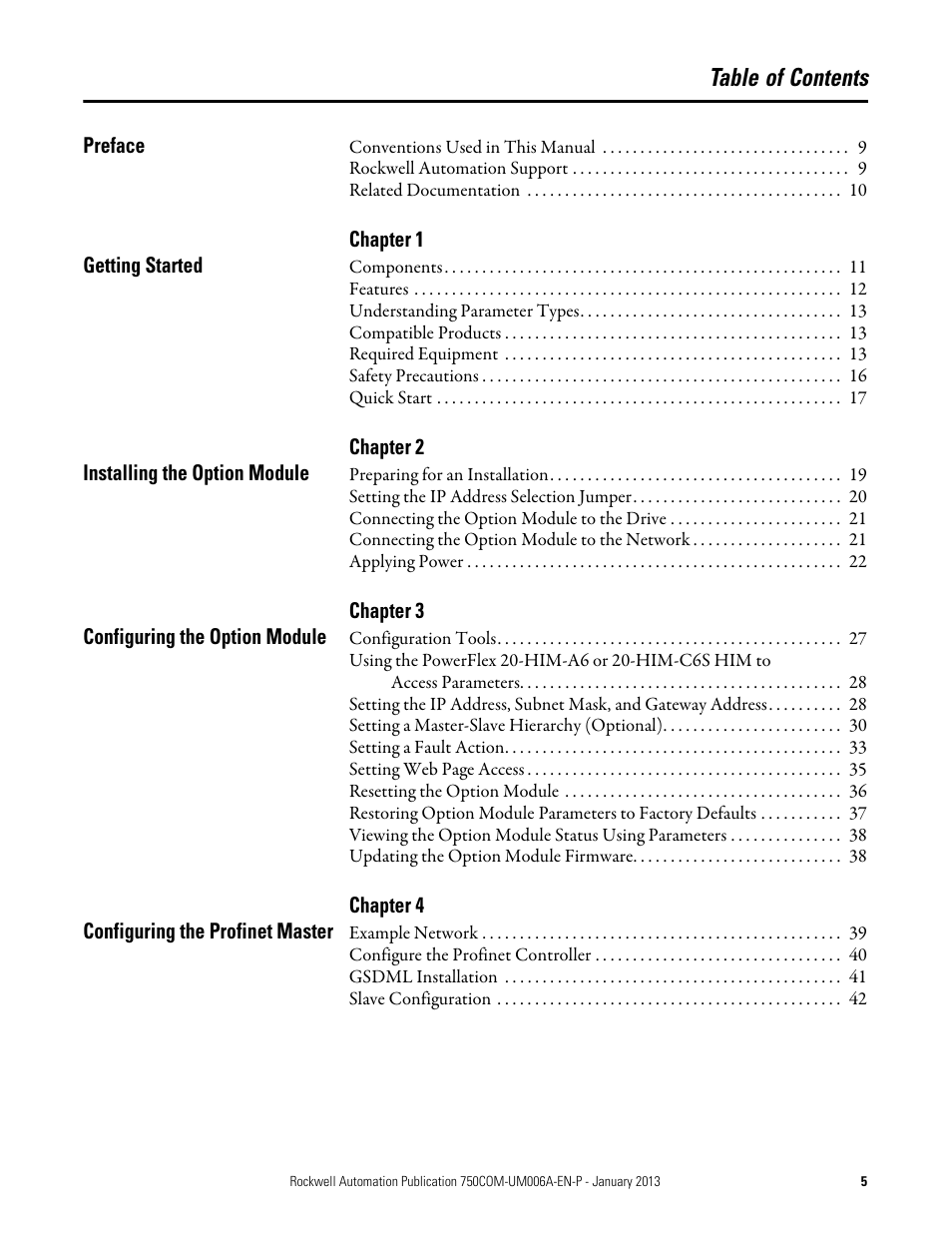 Rockwell Automation 20-750-PNET Profinet Single Port Option Module User Manual | Page 5 / 96