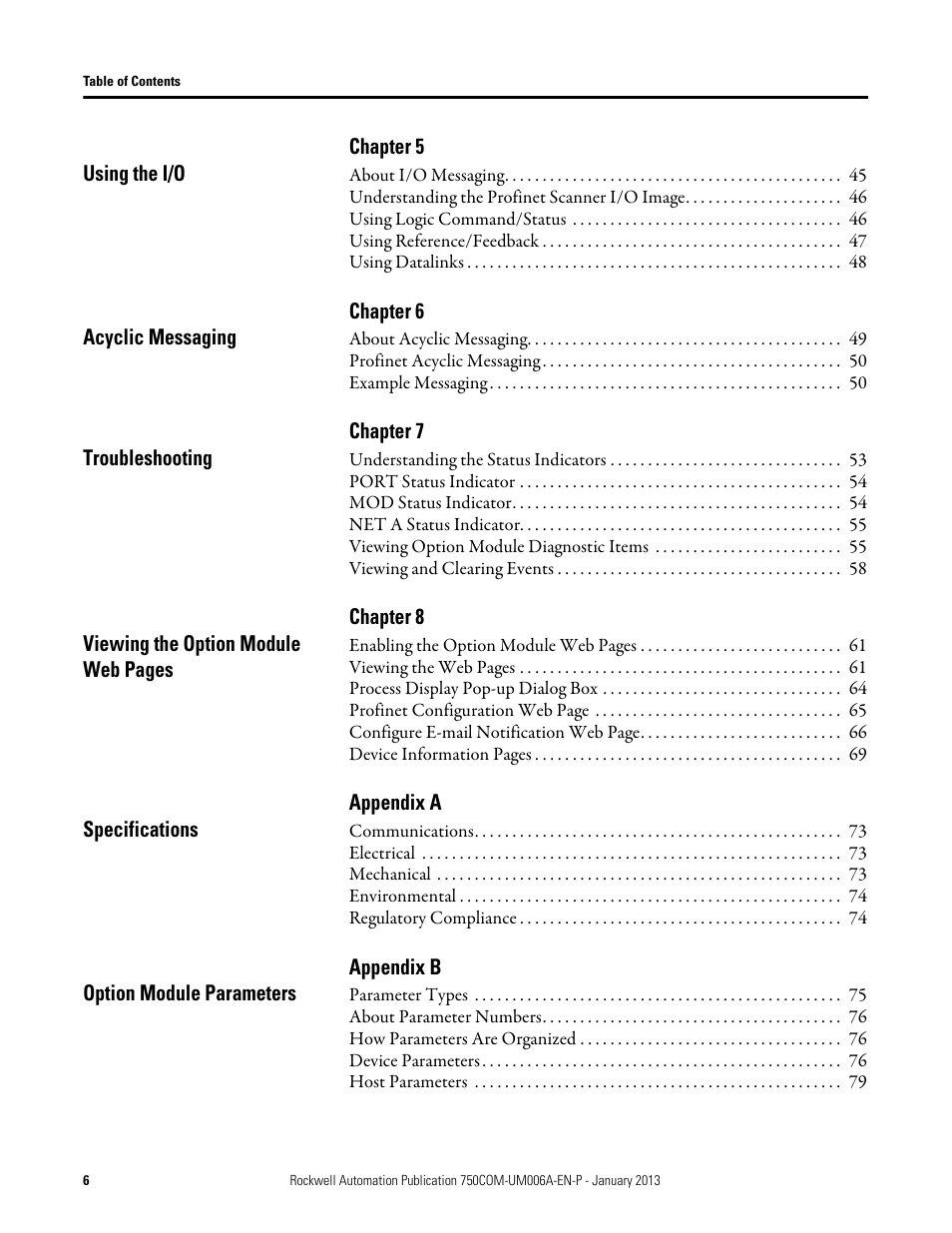 Rockwell Automation 20-750-PNET Profinet Single Port Option Module User Manual | Page 6 / 96