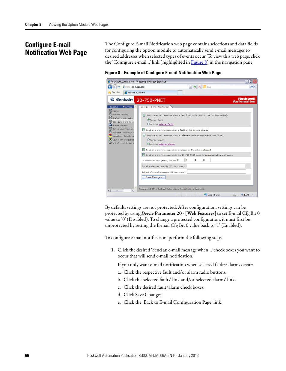 Configure e-mail notification web, Figure 8 | Rockwell Automation 20-750-PNET Profinet Single Port Option Module User Manual | Page 66 / 96