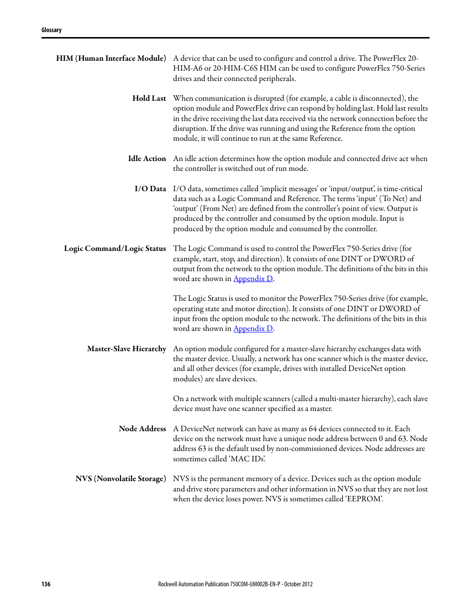 Rockwell Automation 20-750-DNET PowerFlex DeviceNet Option Module User Manual | Page 136 / 144