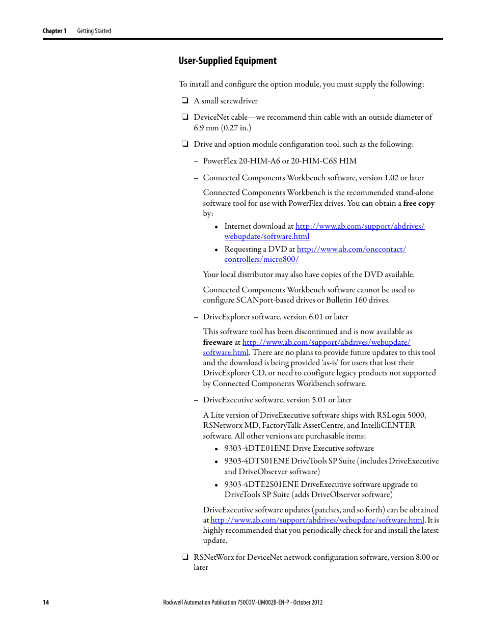 User-supplied equipment | Rockwell Automation 20-750-DNET PowerFlex DeviceNet Option Module User Manual | Page 14 / 144