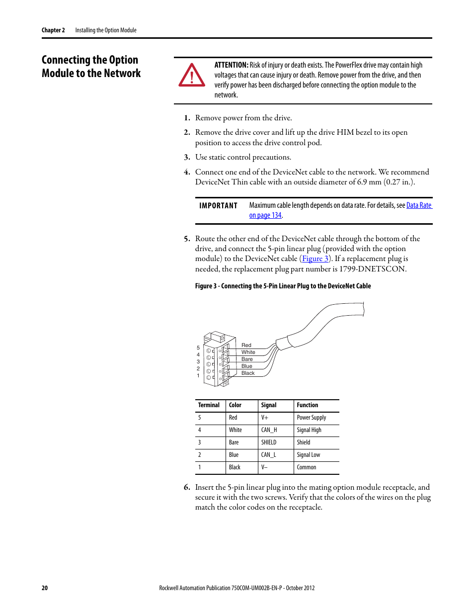 Connecting the option module to the network | Rockwell Automation 20-750-DNET PowerFlex DeviceNet Option Module User Manual | Page 20 / 144