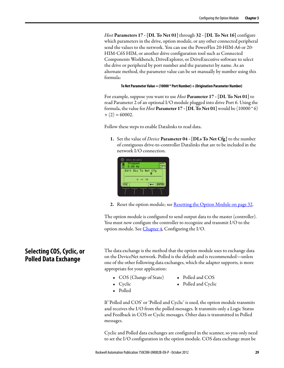 Selecting cos, cyclic, or polled data exchange | Rockwell Automation 20-750-DNET PowerFlex DeviceNet Option Module User Manual | Page 29 / 144