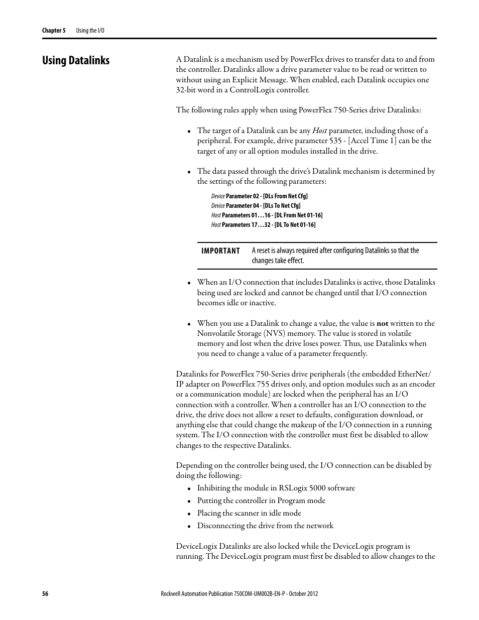 Using datalinks | Rockwell Automation 20-750-DNET PowerFlex DeviceNet Option Module User Manual | Page 56 / 144