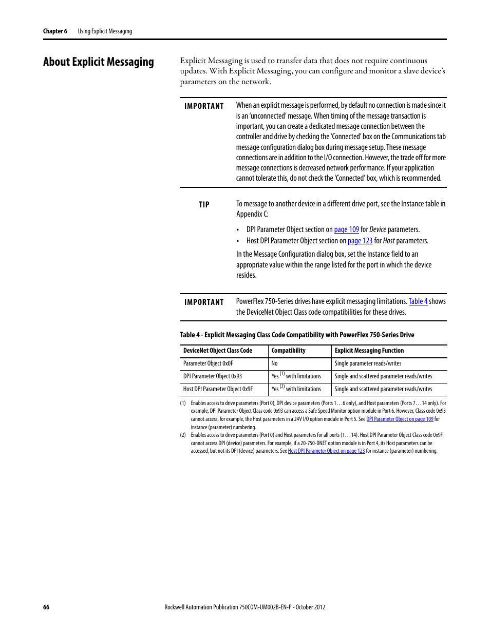 About explicit messaging | Rockwell Automation 20-750-DNET PowerFlex DeviceNet Option Module User Manual | Page 66 / 144