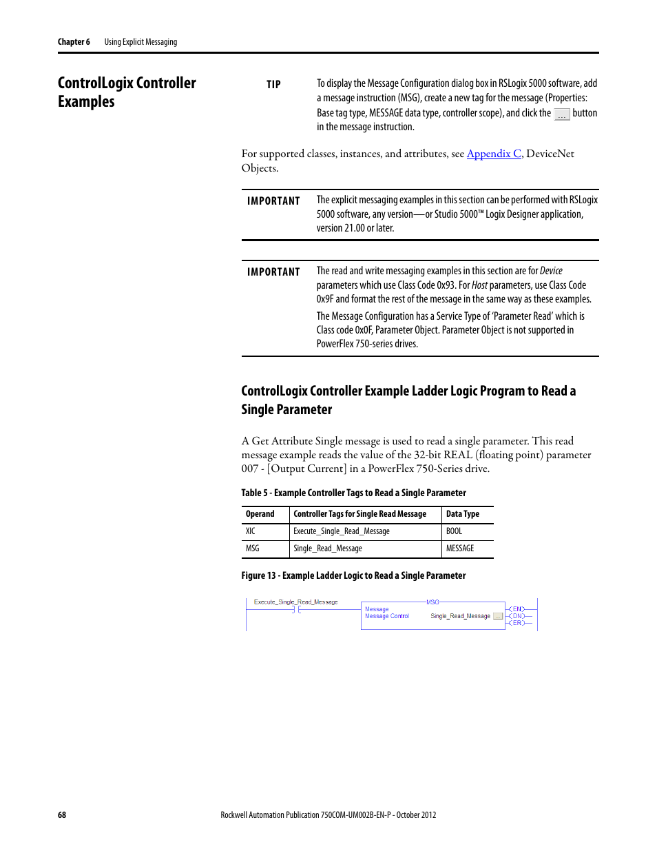 Controllogix controller examples | Rockwell Automation 20-750-DNET PowerFlex DeviceNet Option Module User Manual | Page 68 / 144