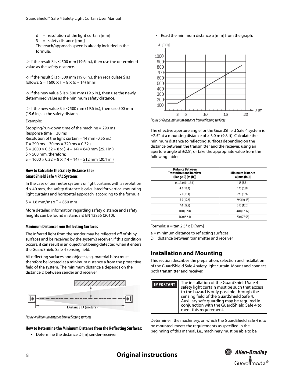 Original instructions, Installation and mounting | Rockwell Automation 445L GuardShield Safe 4 and Safe 4 PAC Safety Light Curtains User Manual User Manual | Page 10 / 40